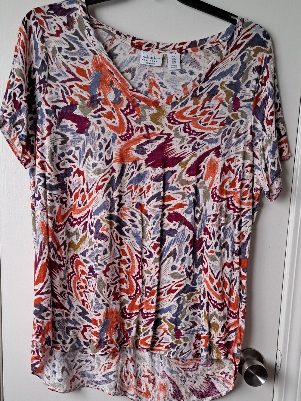 LuLaRoe linen Multicolor Abstract Print Short Sleeve Top - White Base